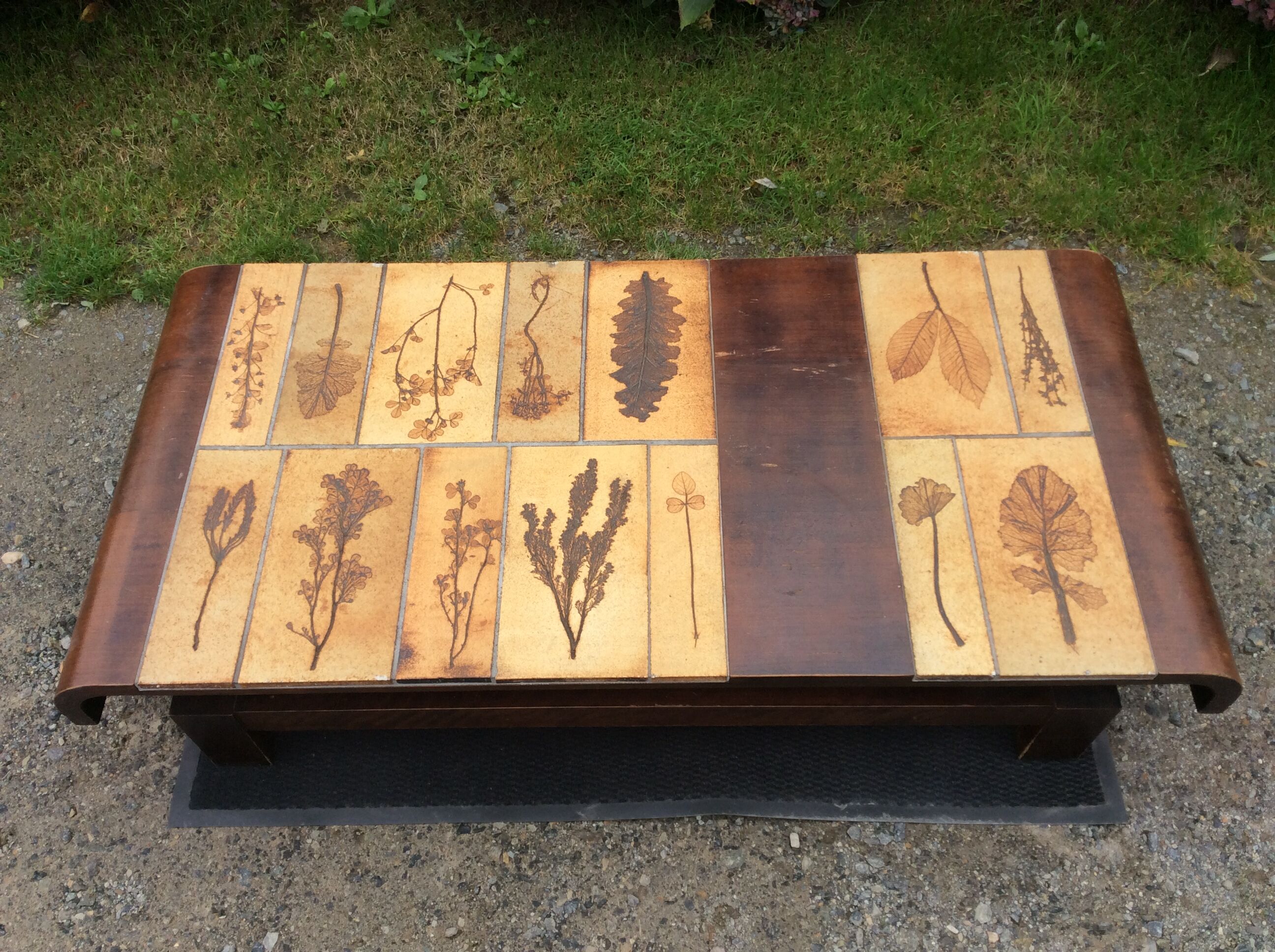 Vintage ceramic coffee table with Roger Capron style herbarium