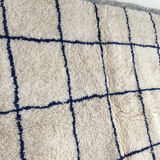 Moroccan Berber carpet Beni Ouarain ecru with largeelle blue checkered 302x190cm
