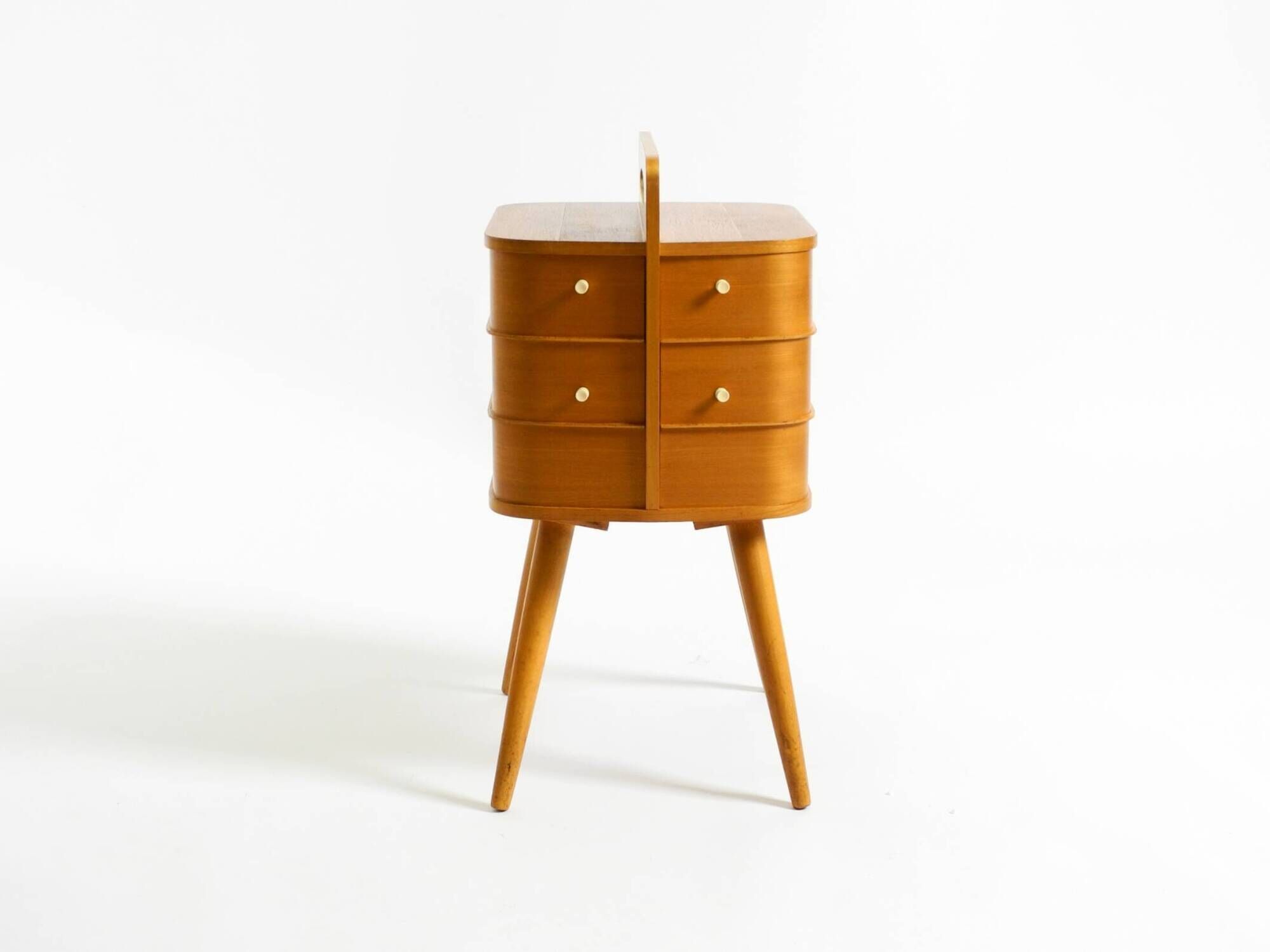 Beautiful original Mid Century teak sewing box with hinged compartments