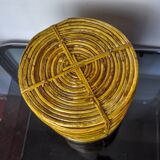 Rattan and brass basket, Italy, 1970, 25 cm diam