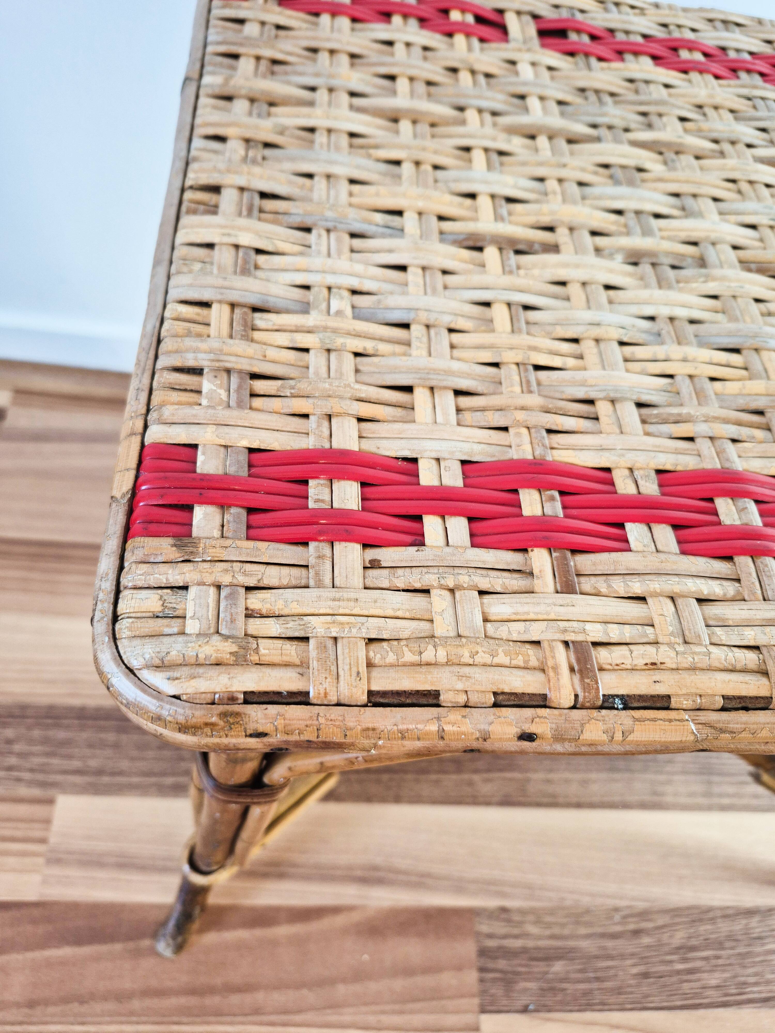 Rectangular rattan table for children, French vintage, side table.