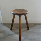 Tripod stool in raw wood with handle