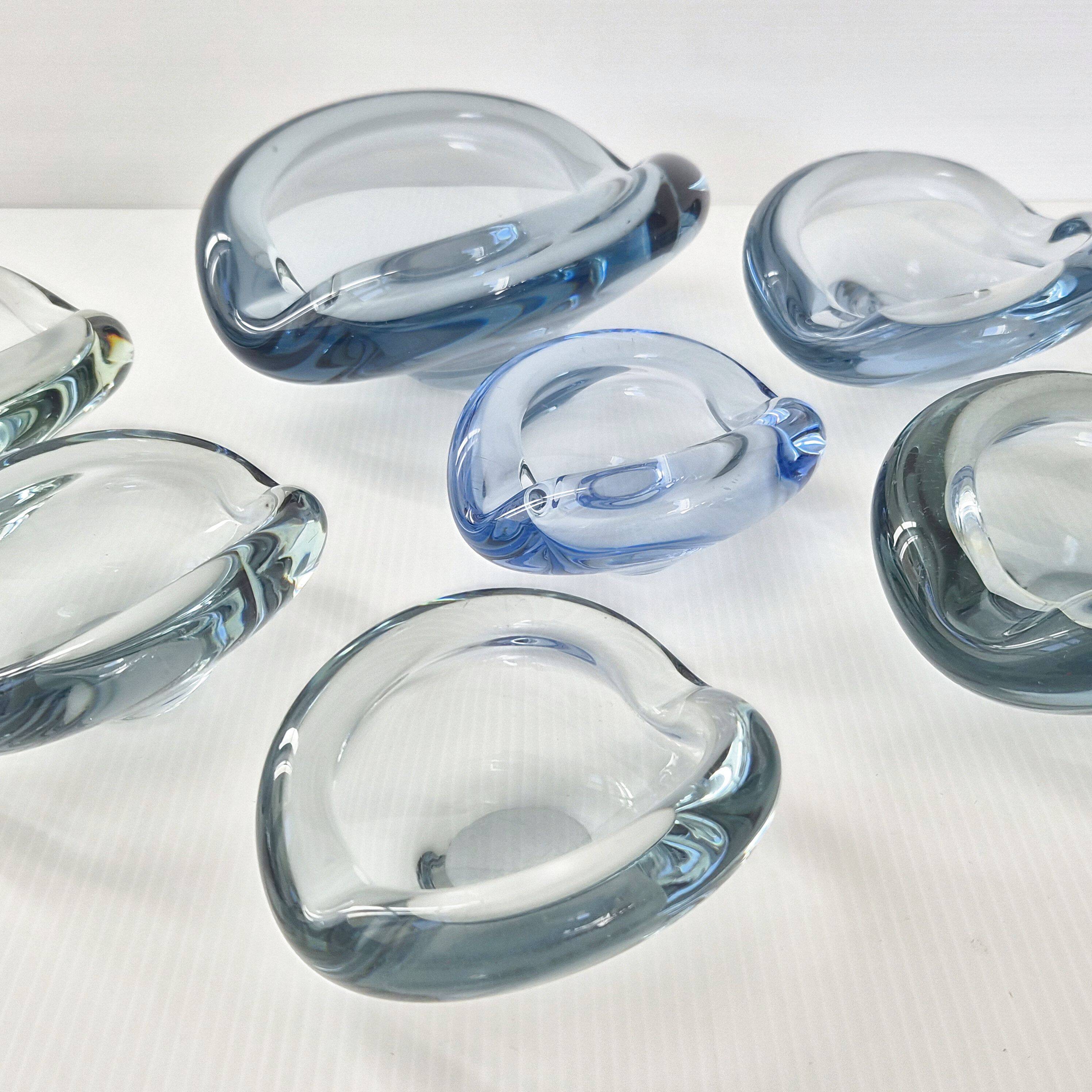 Set of 7 vintage Akva ashtrays by Per Lükten for Holmegaard 1950.