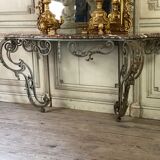 Wrought iron console and its marble, circa 1880