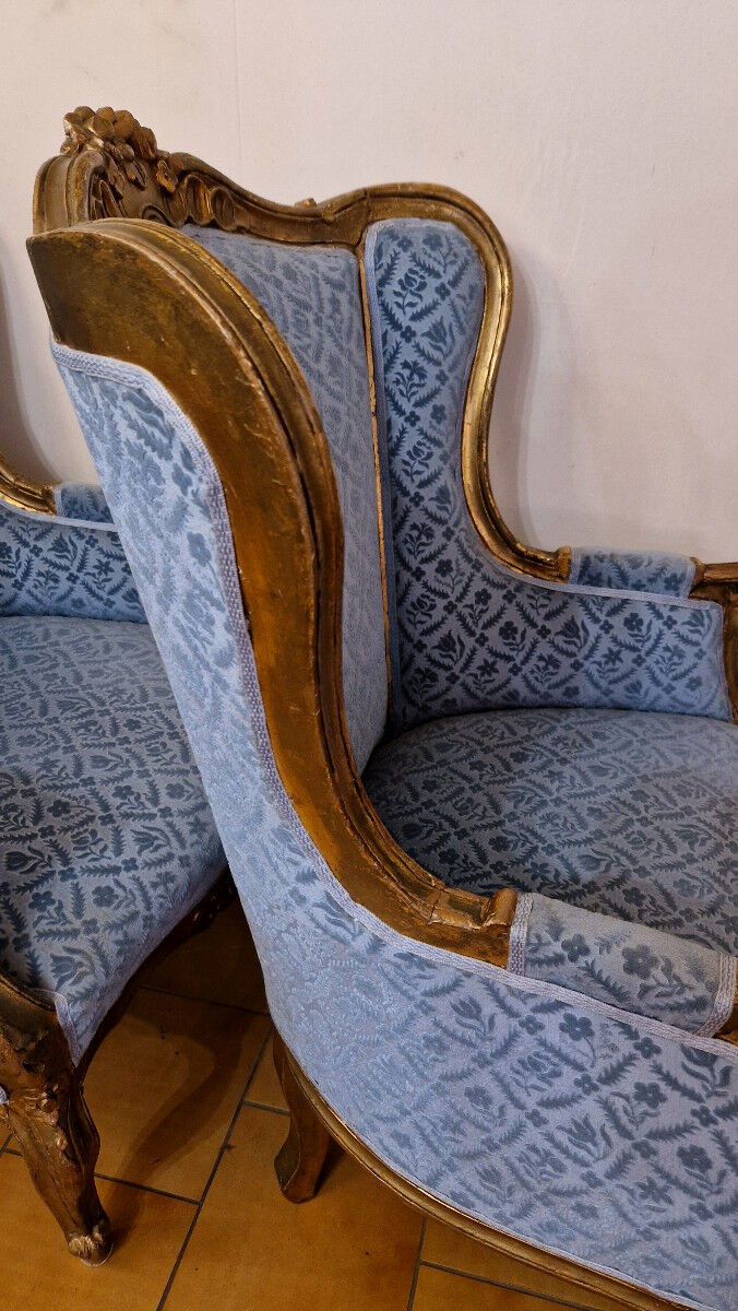 Paire De Fauteuils "Bergère" En Bois Doré de Style Louis XV