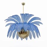 Mid-Century Modern Palm Leaves Big Chandelier Murano Glass and Brass