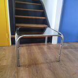 Italian design coffee table with chrome metal and smoked glass from the 1970s.