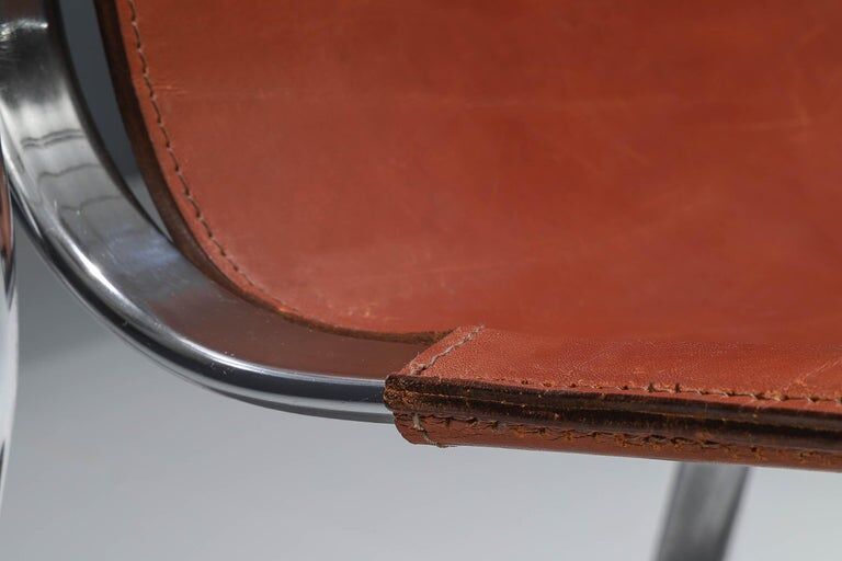 Set of 4 dining chairs in chrome and leather for Cidue Italy 1970