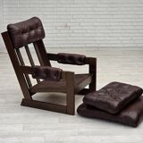 1970s, Scandinavian highback armchair, brown furniture leather, dark beech.
