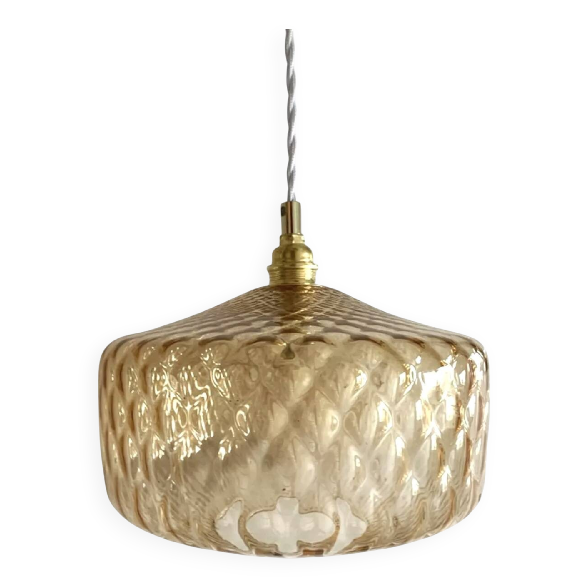 Gold-plated glass pendant light with diamonds