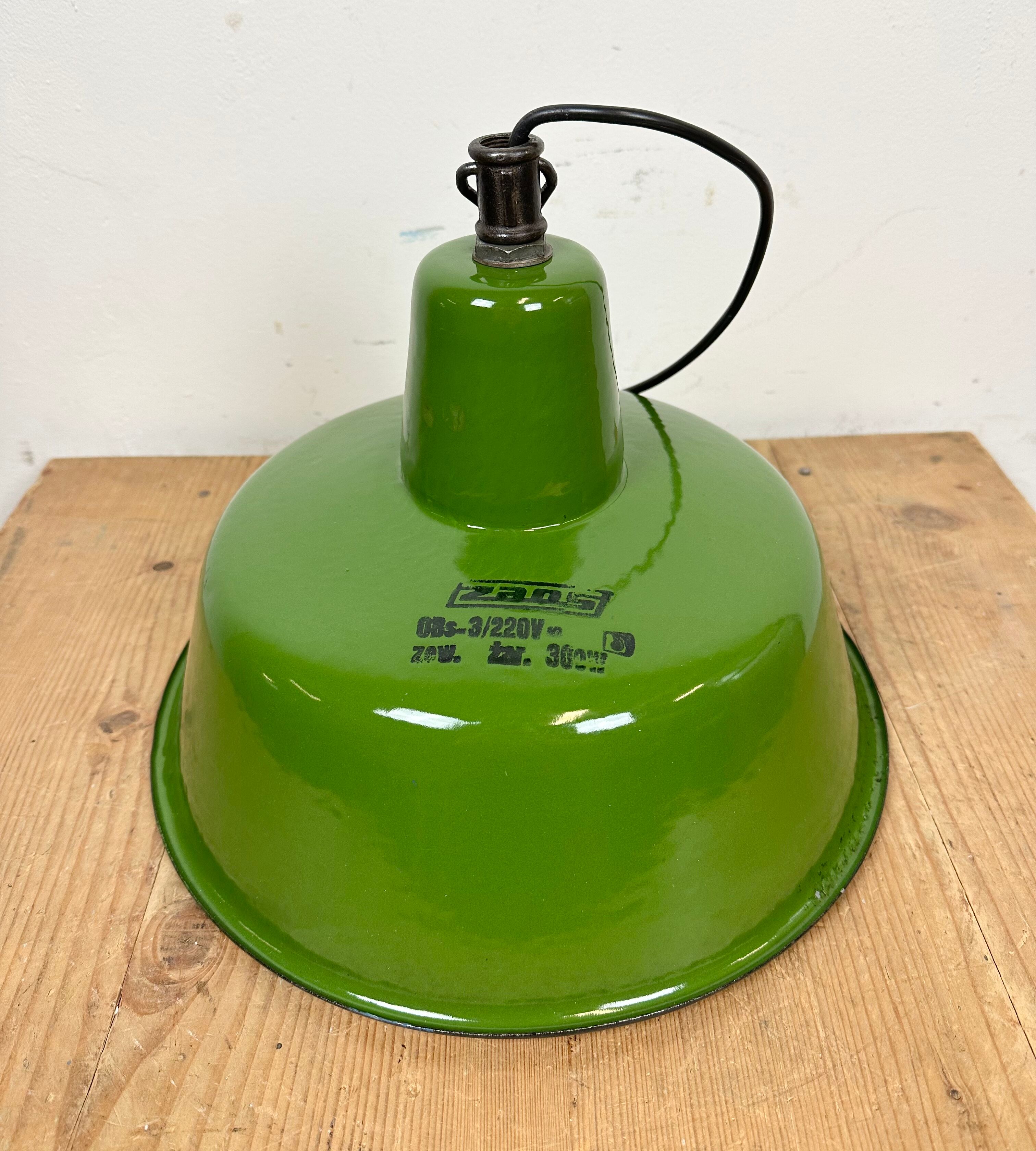 Industrial green enamel factory lamp from Zaos, 1960s