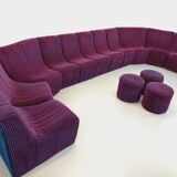 Vintage Snake modular sofa composed of 11 armchair modules and 3 velvet fabric poufs
