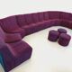 Vintage Snake modular sofa composed of 11 armchair modules and 3 velvet fabric poufs