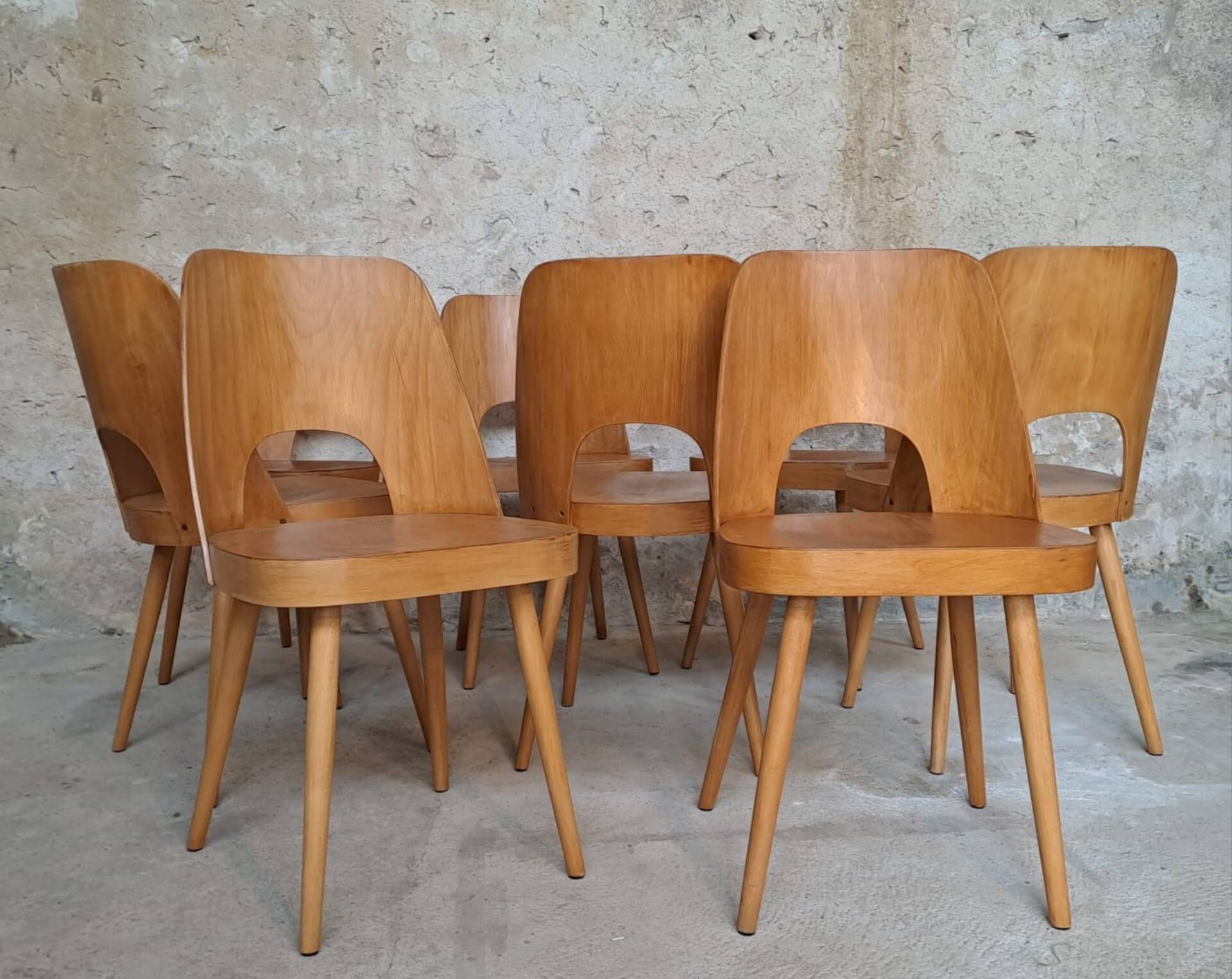 Set of 8 TON515 chairs by Oswald Haerdtl, Czech vintage 1955