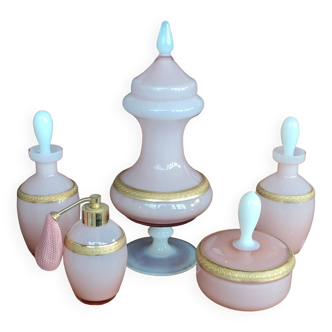 Ancien Nécessaire Toilette Opaline Et Bronze