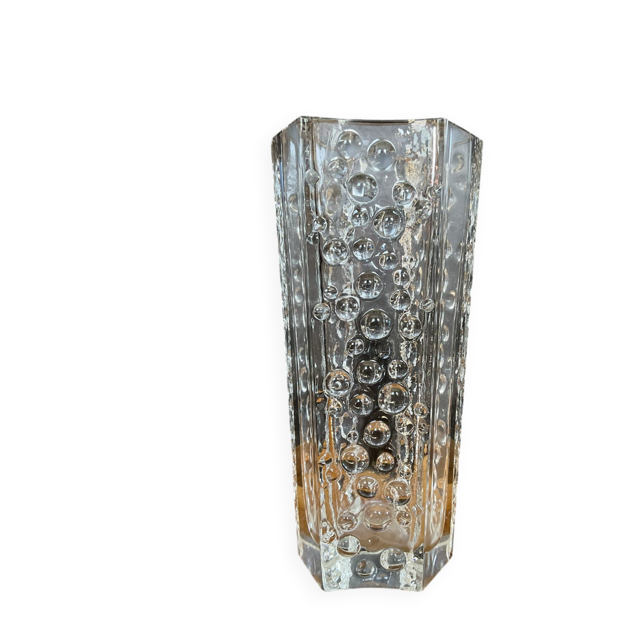 Hexagonal vase Riihimäen Lasi vintage in moulded glass