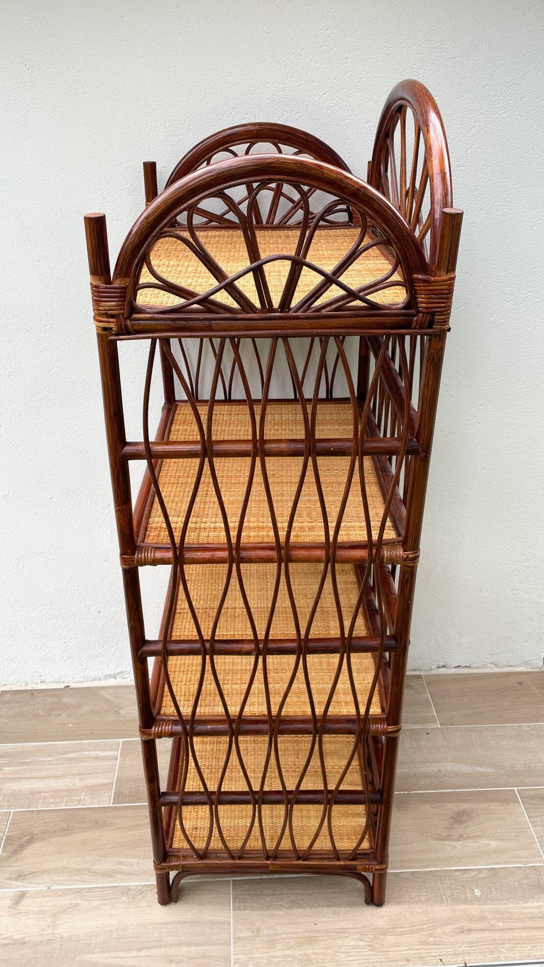 Vintage rattan bookcase shelf