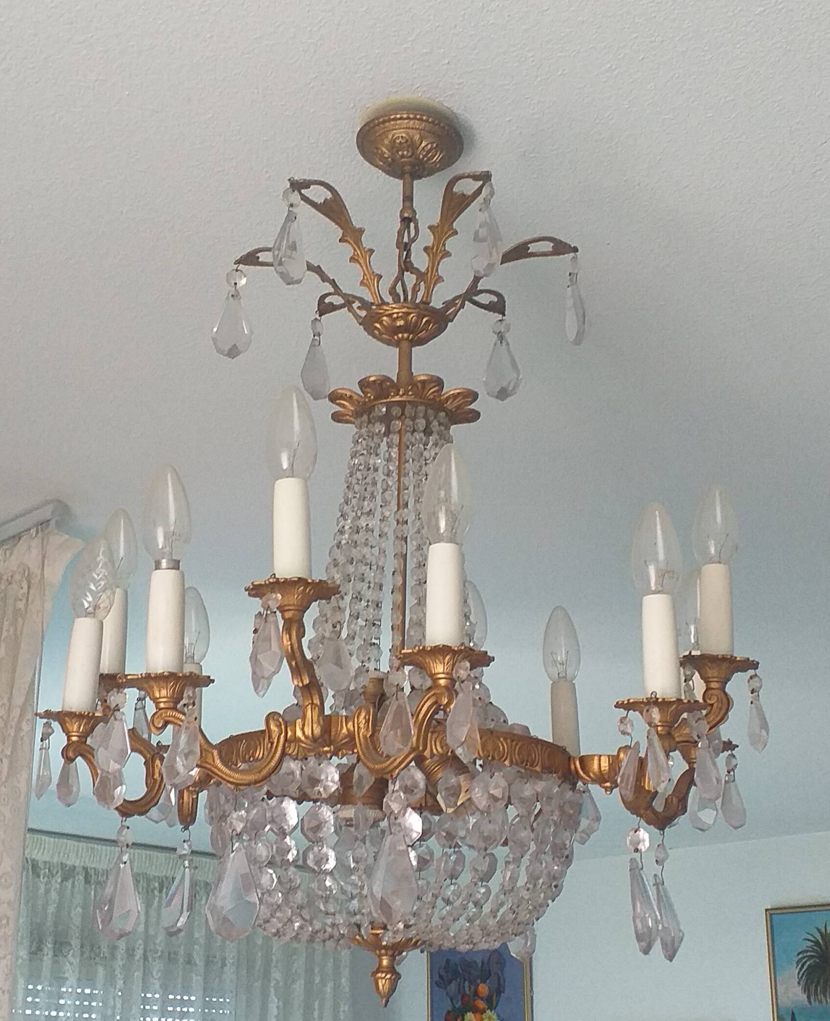 Lustre baroque véritable cristal de bohème et bronze 12 branches