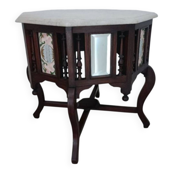 Table coloniale en teck et céramique