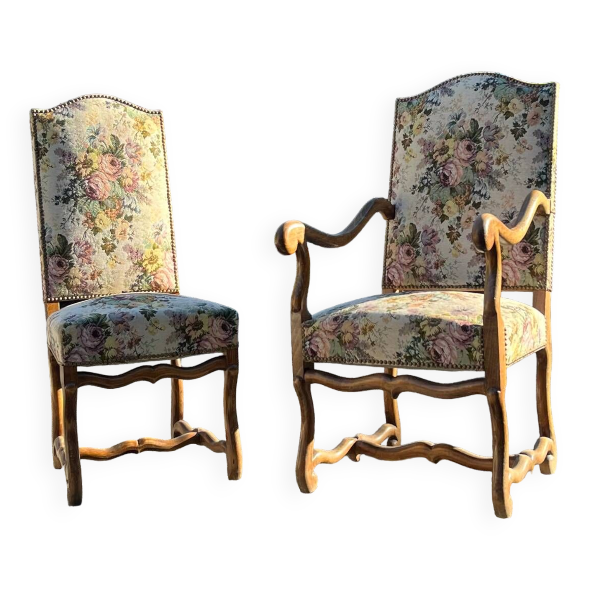 Louis XIII style armchair and chair