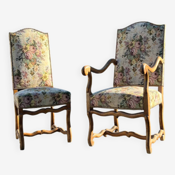 Fauteuil et chaise style Louis XIII