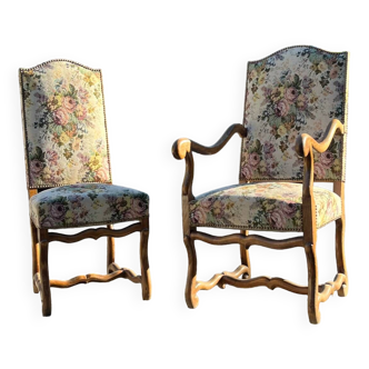 Fauteuil et chaise style Louis XIII