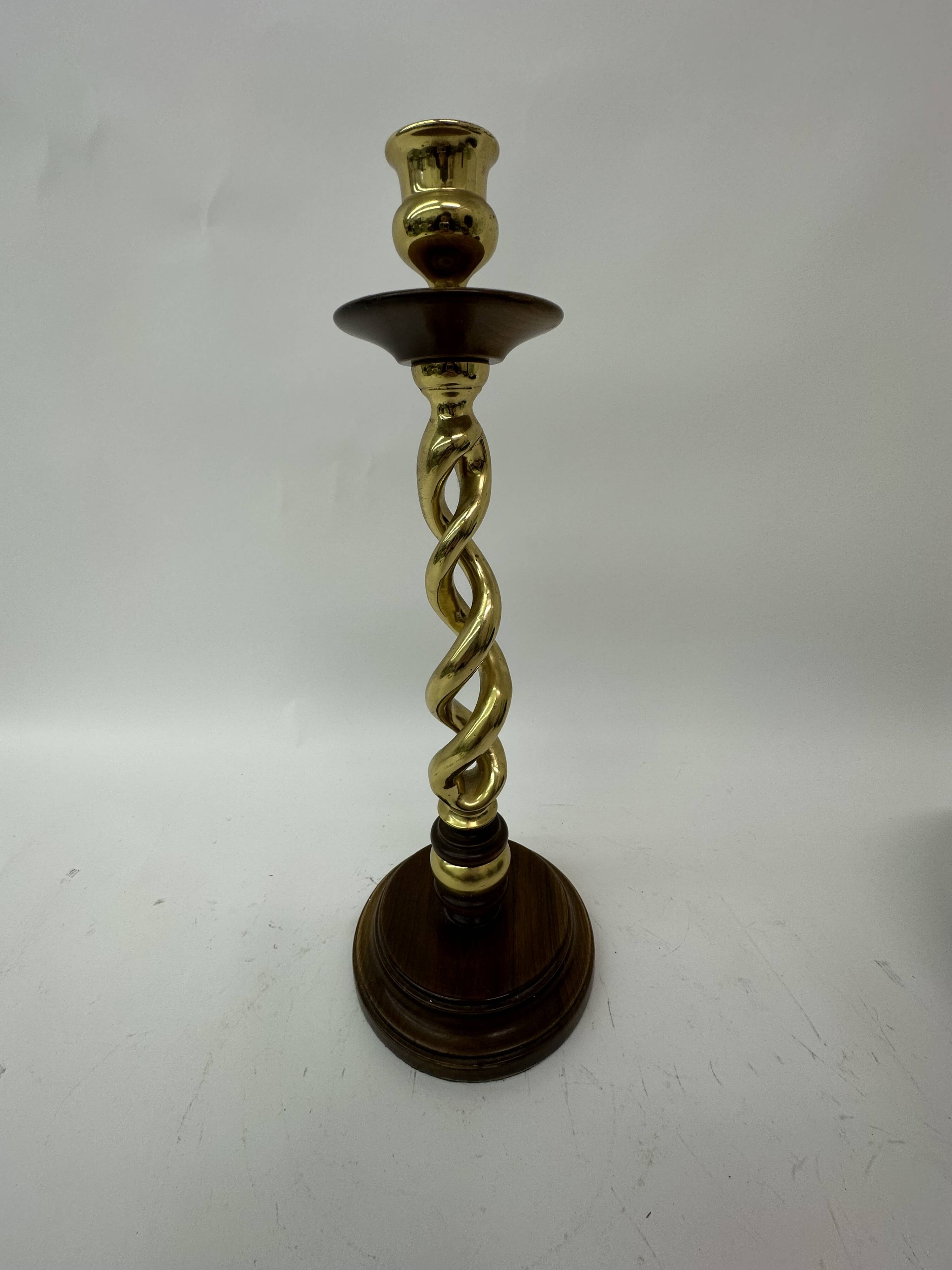Large antique brass candle stick with wooden details , 1930’s