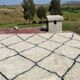 Very large vintage Beni Ouarain rug in cream wool with black diamonds, 426x344cm.