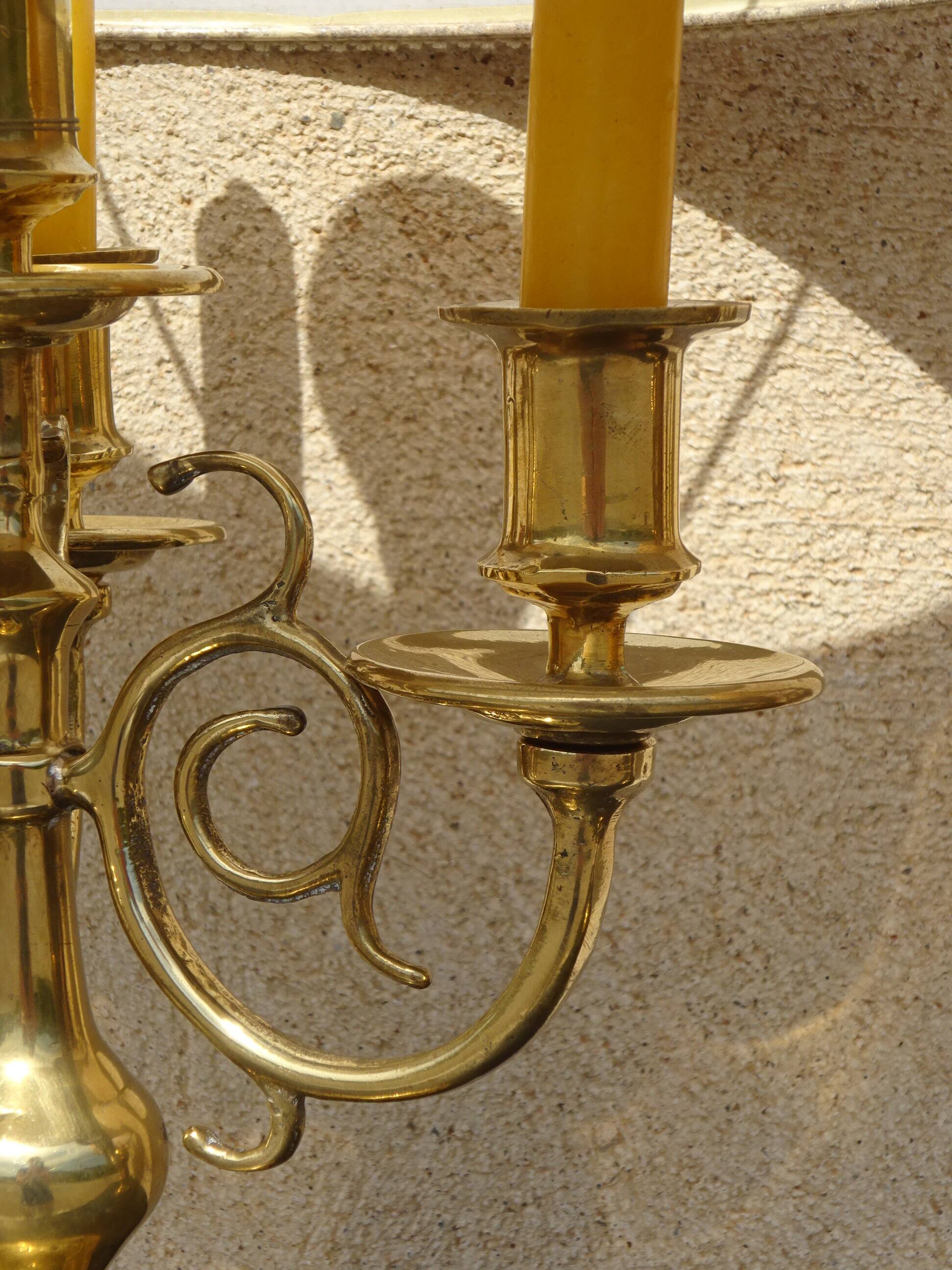 Copper candlesticks adapted as bedside lamps, the pair.