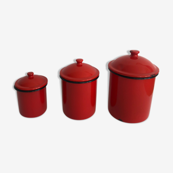 Vintage red enamel pots