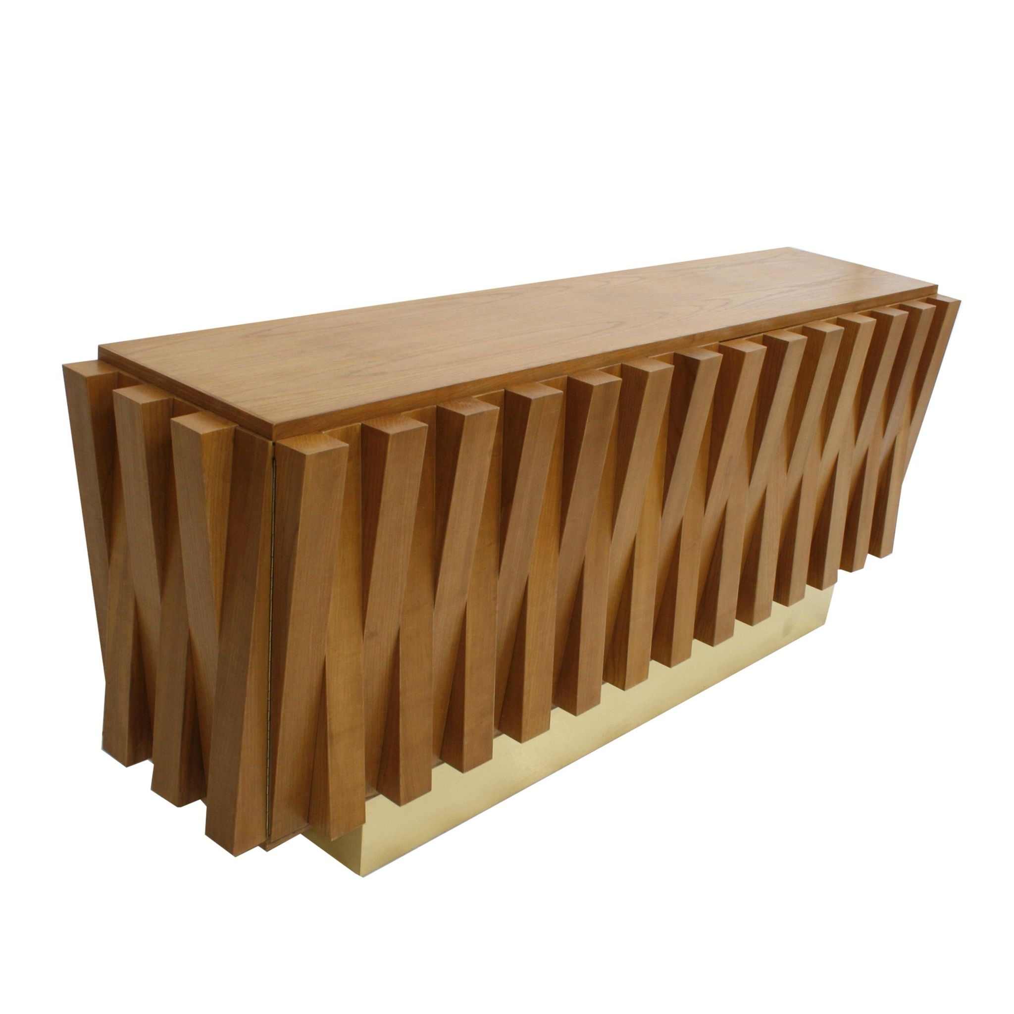 Contemporary Italian Dry Bar Made of Wood and Brass in Brutalist Style
