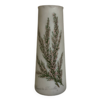 Ancien vase opaline fleurs émaillées