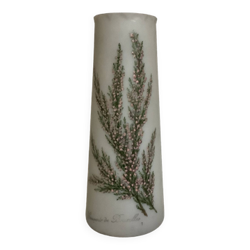 Antique opaline vase with enamelled flowers