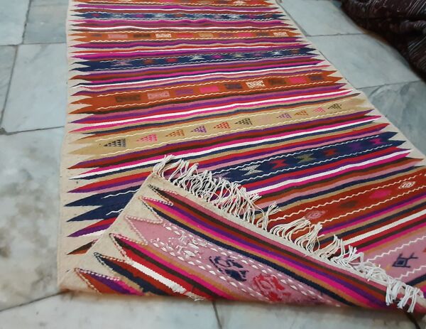 tapis kilim rose marocain tapis rayé en laine fait à la main 100x200cm