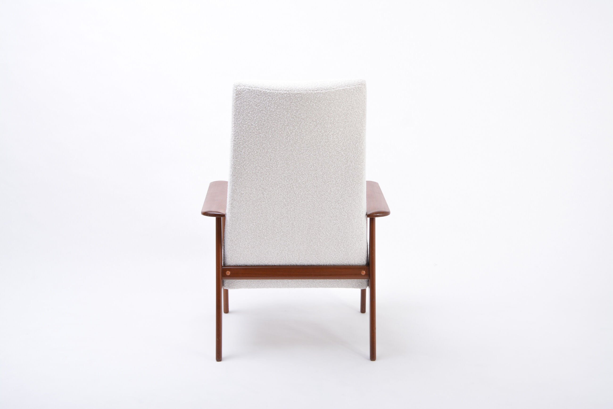 Dutch Mid-Century Modern Teak lounge chair by Topform reupholstered in Bouclé