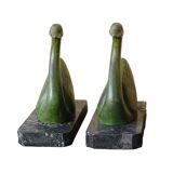 Serre-livres cygnes vintage sur socles en marbre