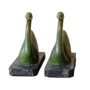 Vintage swan bookends on marble bases