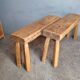 Paire 2 bancs / tabourets bois massif patiné
