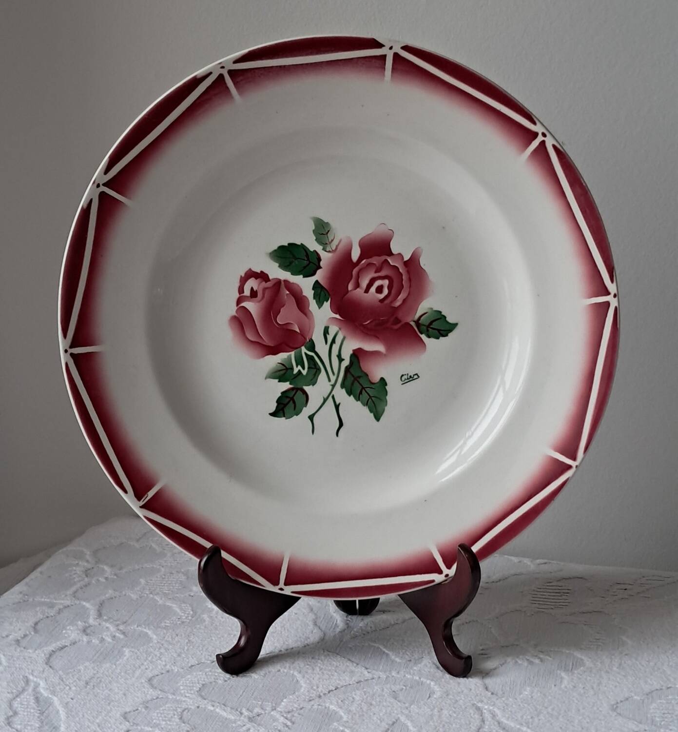 Large round platter, Cibon model, by Digoin Sarreguemines. Vintage