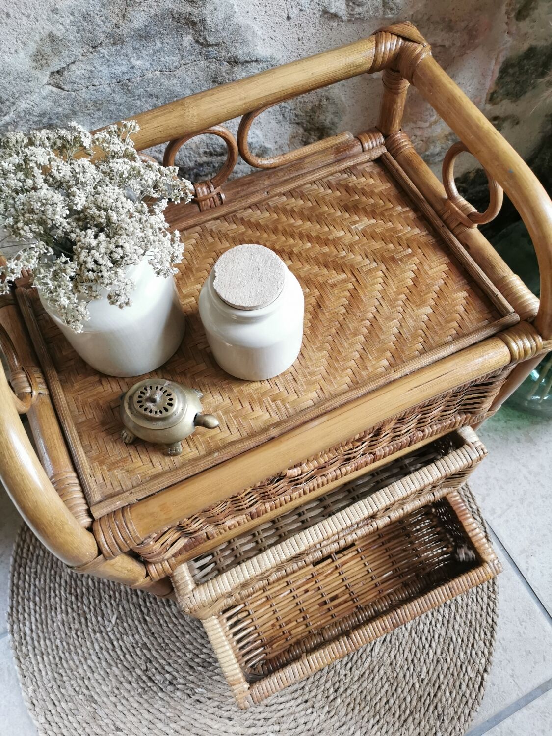 Rattan drawer shelf