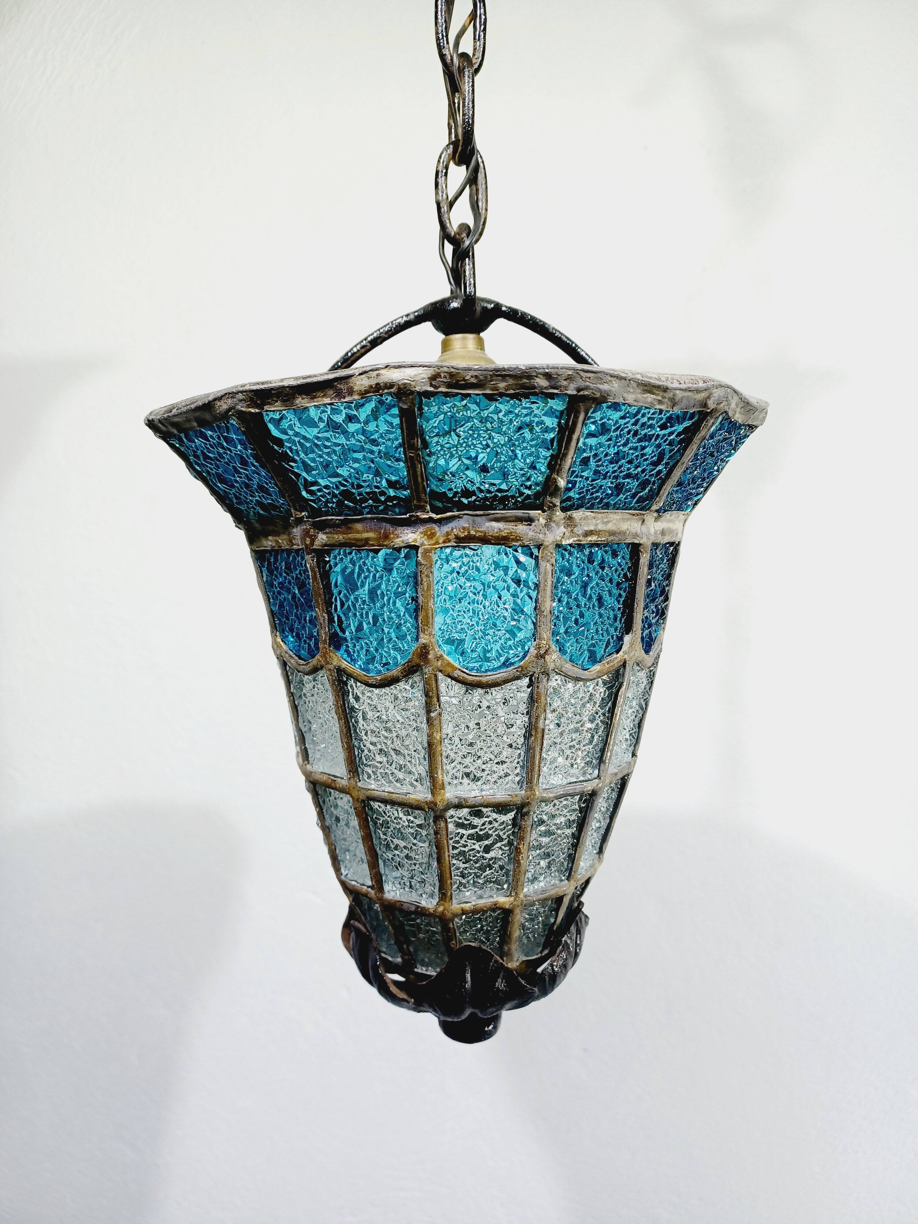 Blue glass pendant light