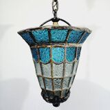 Suspension à lumière en verre bleu
