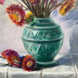 Peinture bouquet fleurs séchées J.Moy