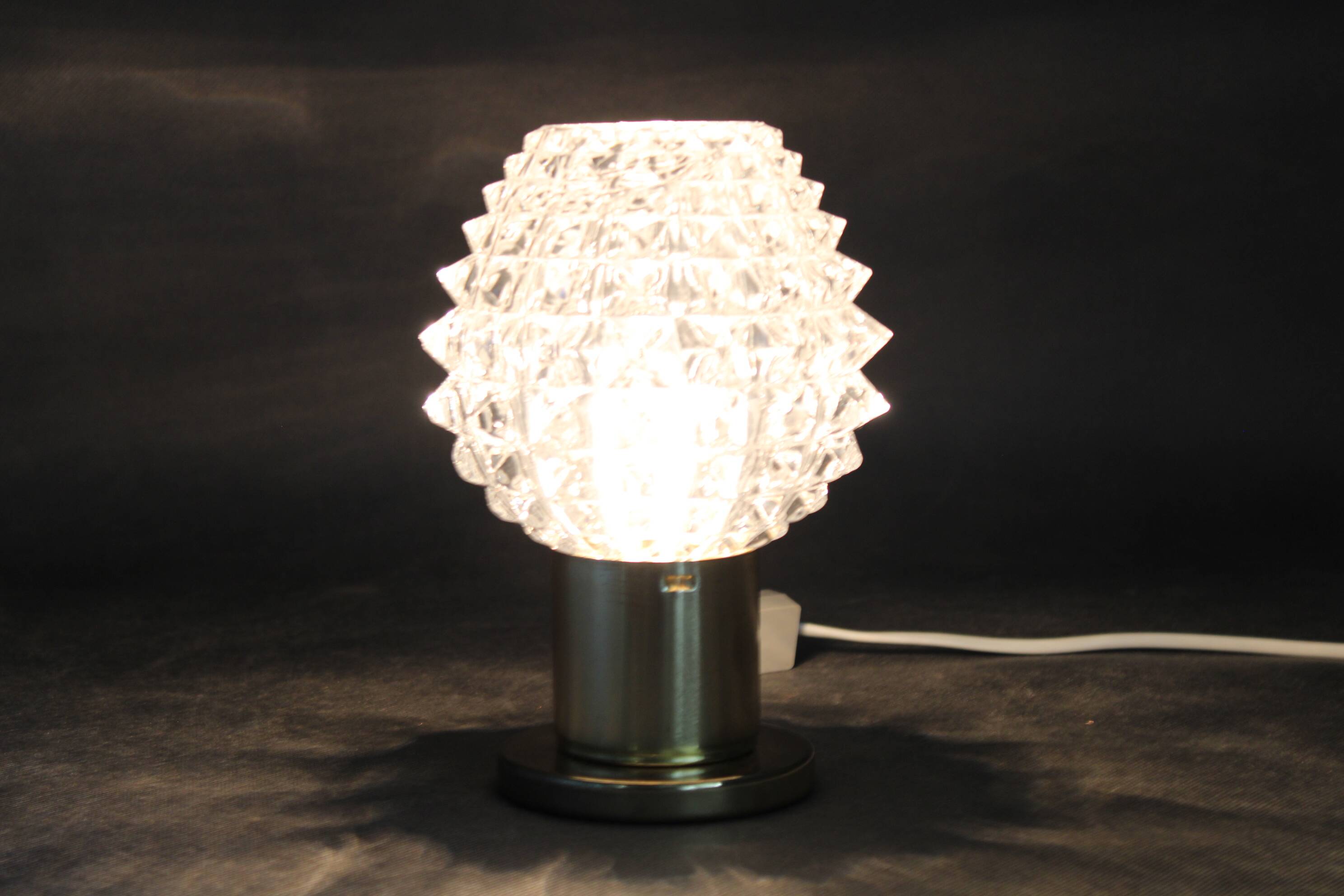 Pair of 1970s mid-century Czech table lamps with prismatic glass shades