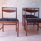 4 Mcintosh teak and velvet fabric chairs vintage 1960