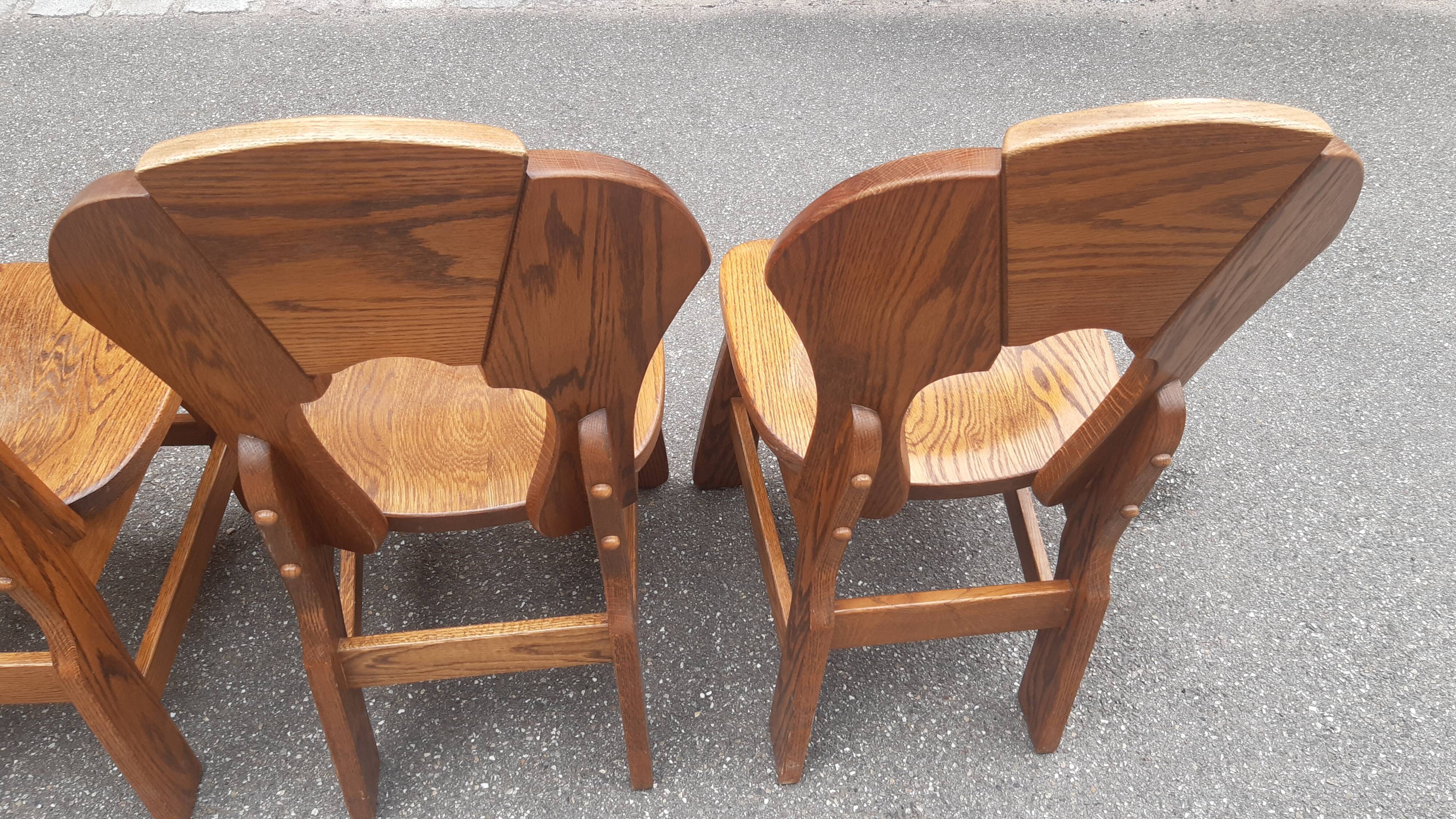 Brutalist chairs in solid oak mountain chalet decor