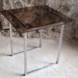 Table aluminum base and vintage glass top