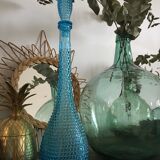 Turquoise blue textured glass carafe