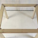 Side table in gold metal and glass - 70s/80s