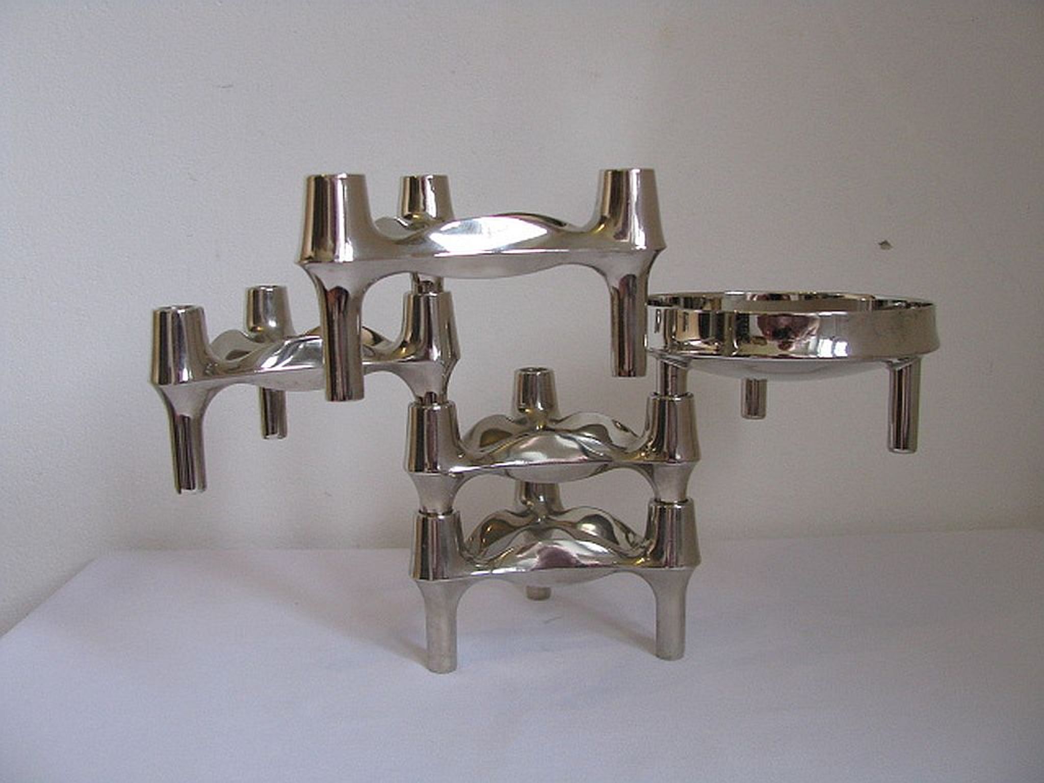 Set de bougeoirs modulaires Bmf édition argent conçus par Fritz Nagel & Ceasar Stoffi